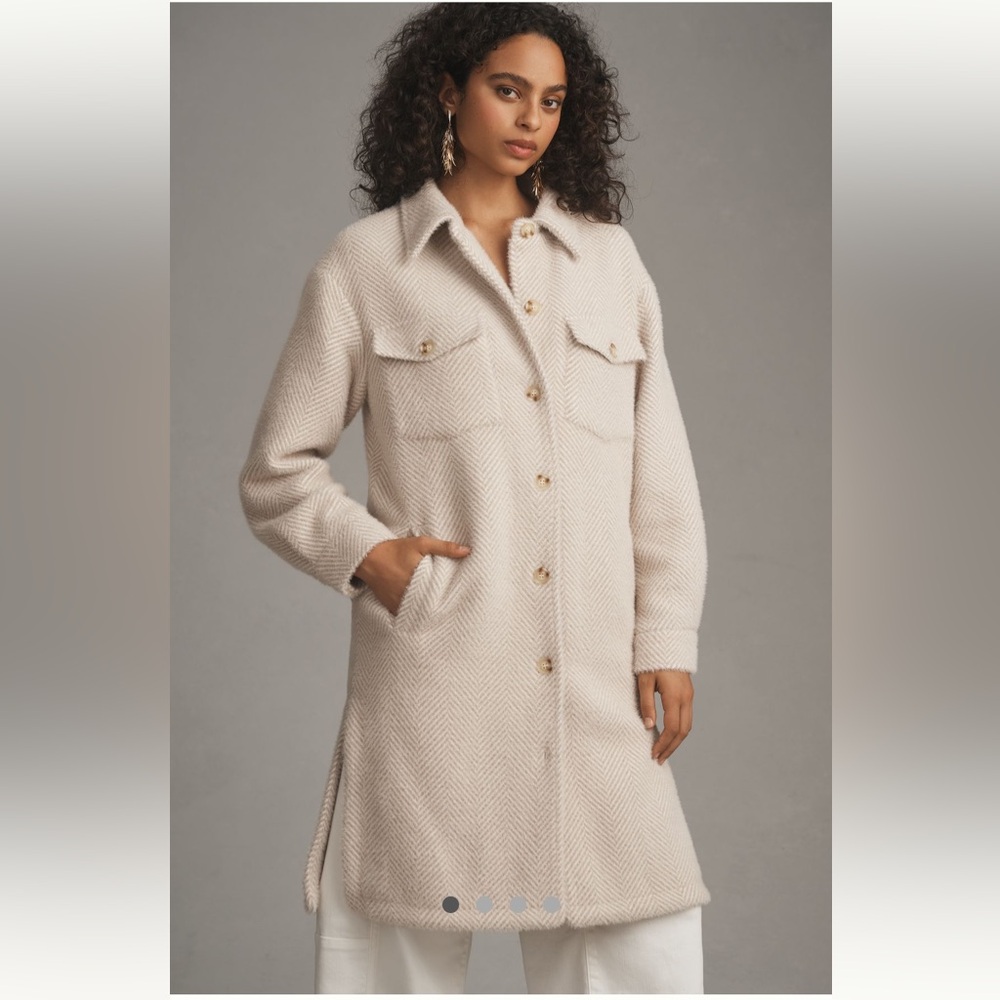 Anthropologie NWT Information Greylin Fuzzy Knit Long Coat size M.